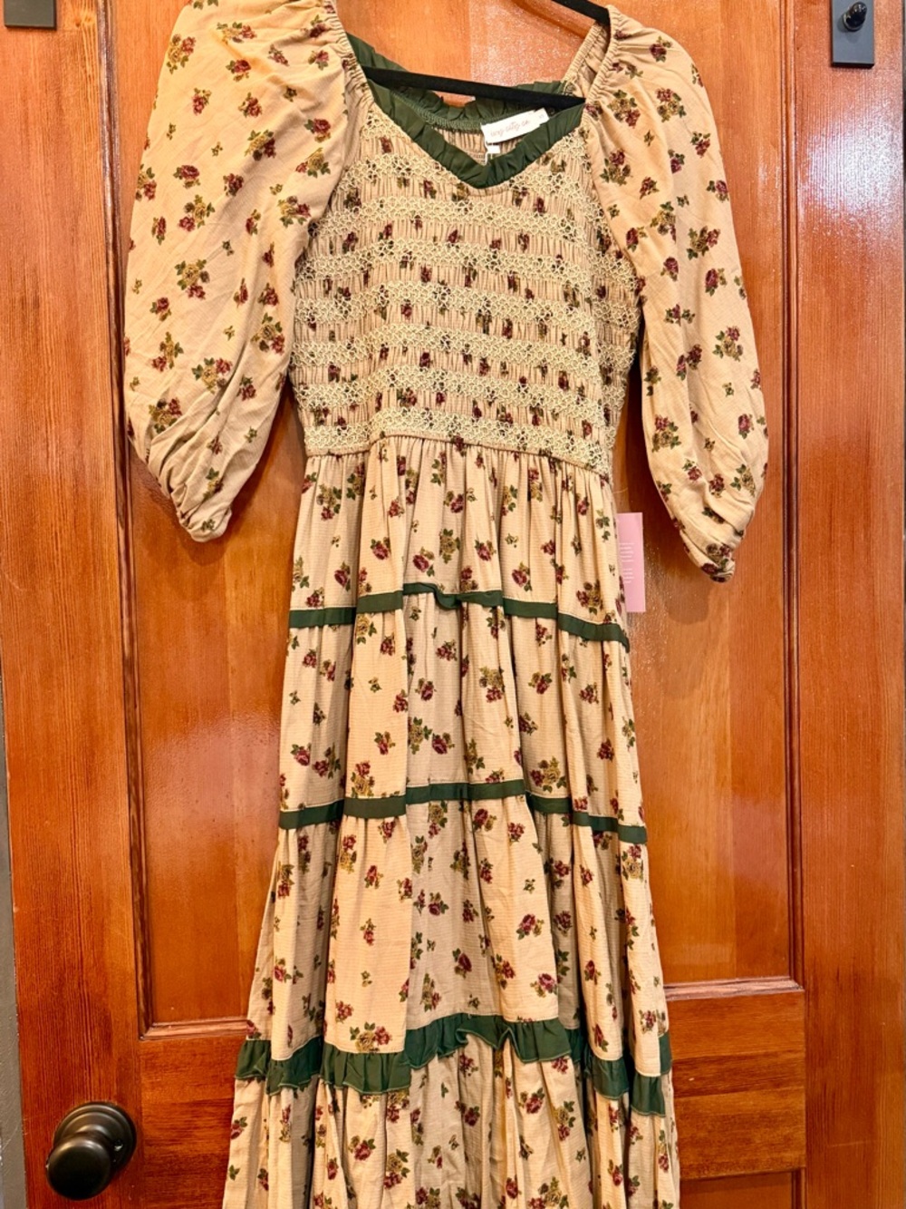 Ivy City Beige Floral Smocked Maxi Dress with